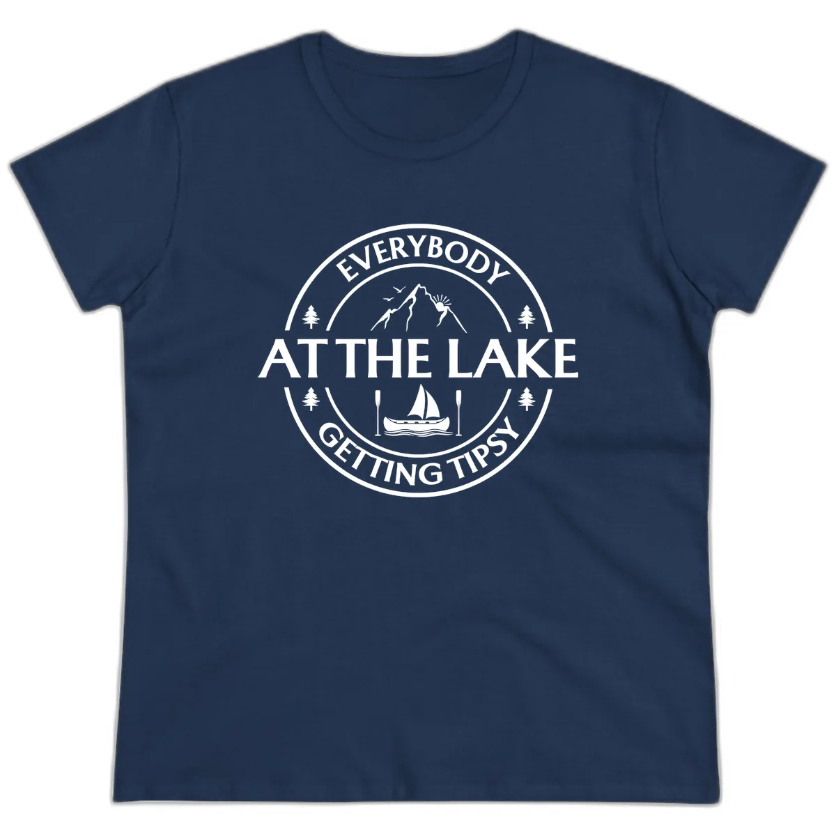 Everybody At The Lake Getting Tipsy Design Ladies Tee in Navy