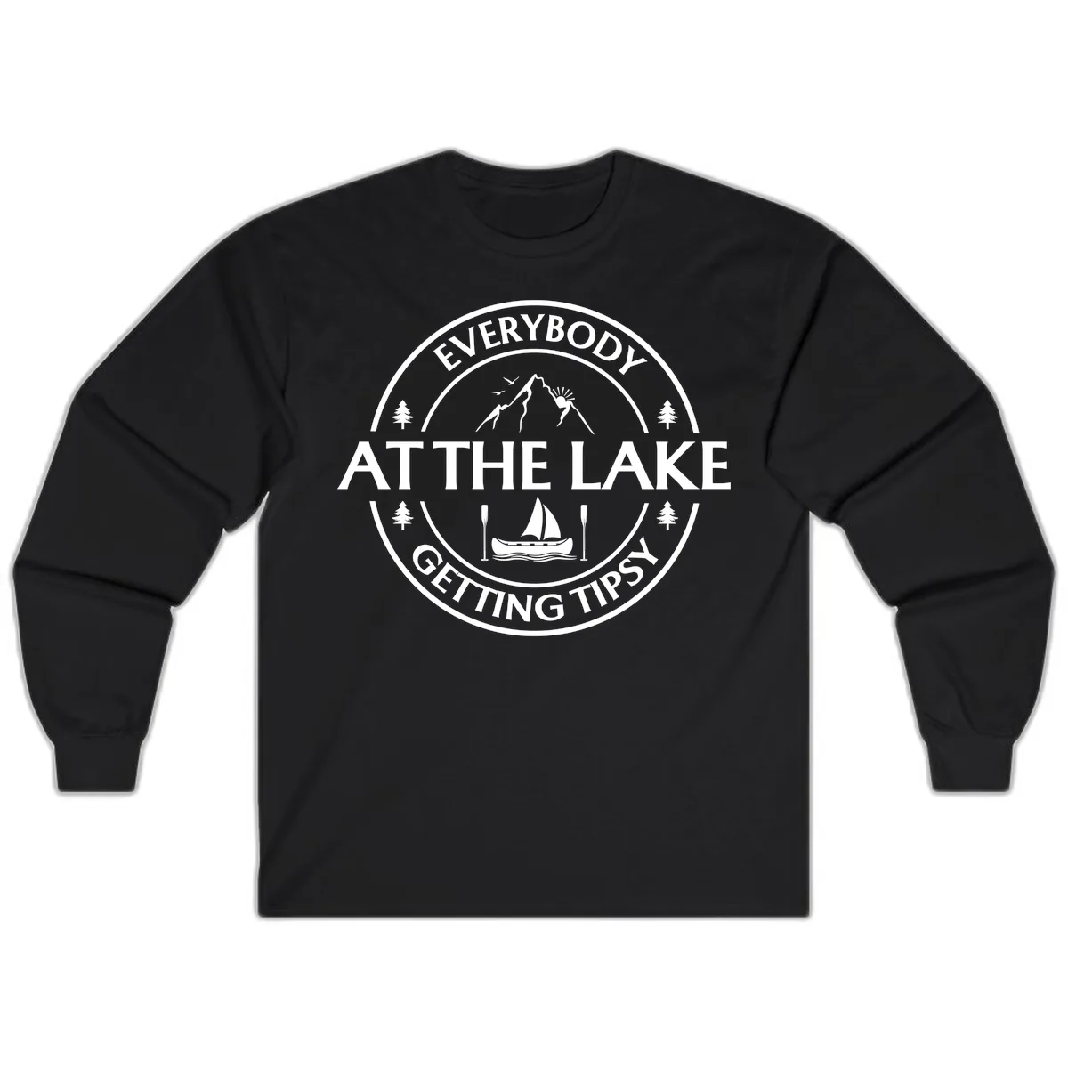 Everybody At The Lake Getting Tipsy Design Long Sleeve in Black