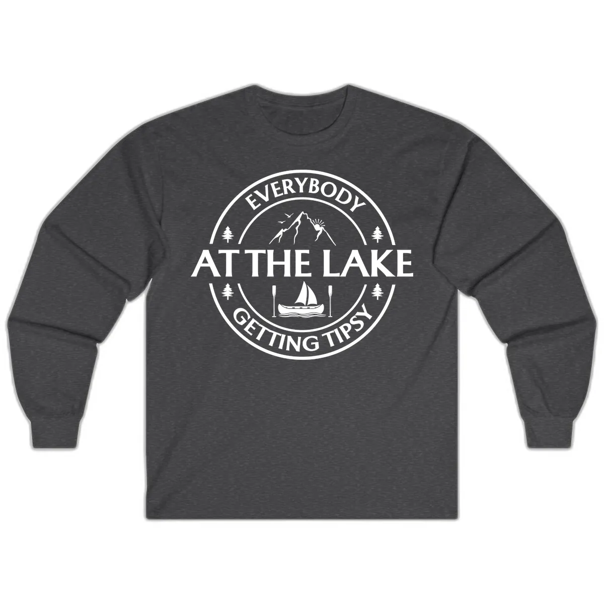 Everybody At The Lake Getting Tipsy Design Long Sleeve in Dark Heather