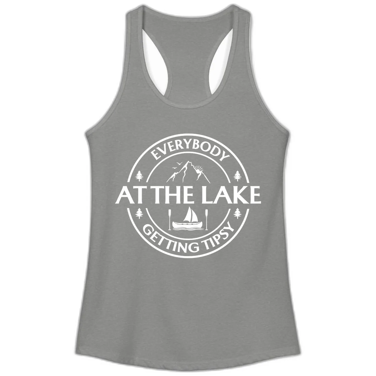 Everybody At The Lake Getting Tipsy Design Ladies Tank in Heather Grey