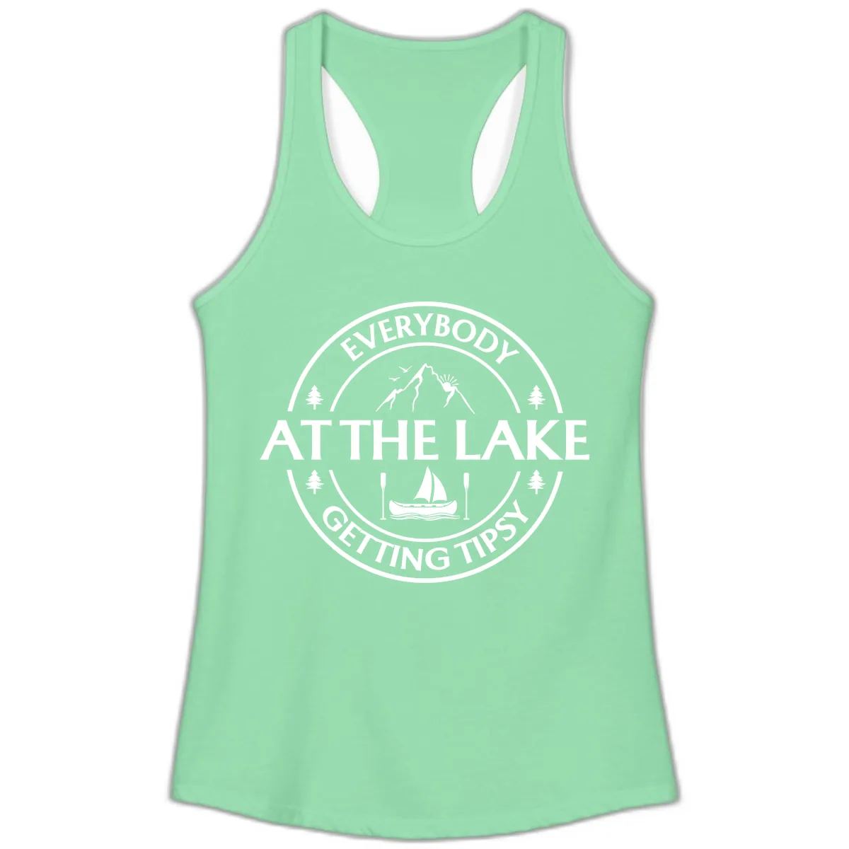 Everybody At The Lake Getting Tipsy Design Ladies Tank in Solid Mint