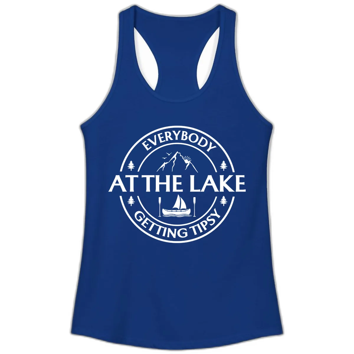 Everybody At The Lake Getting Tipsy Design Ladies Tank in Solid Royal