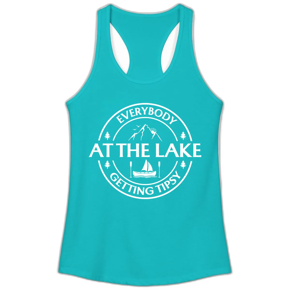 Everybody At The Lake Getting Tipsy Design Ladies Tank in Tahiti Blue