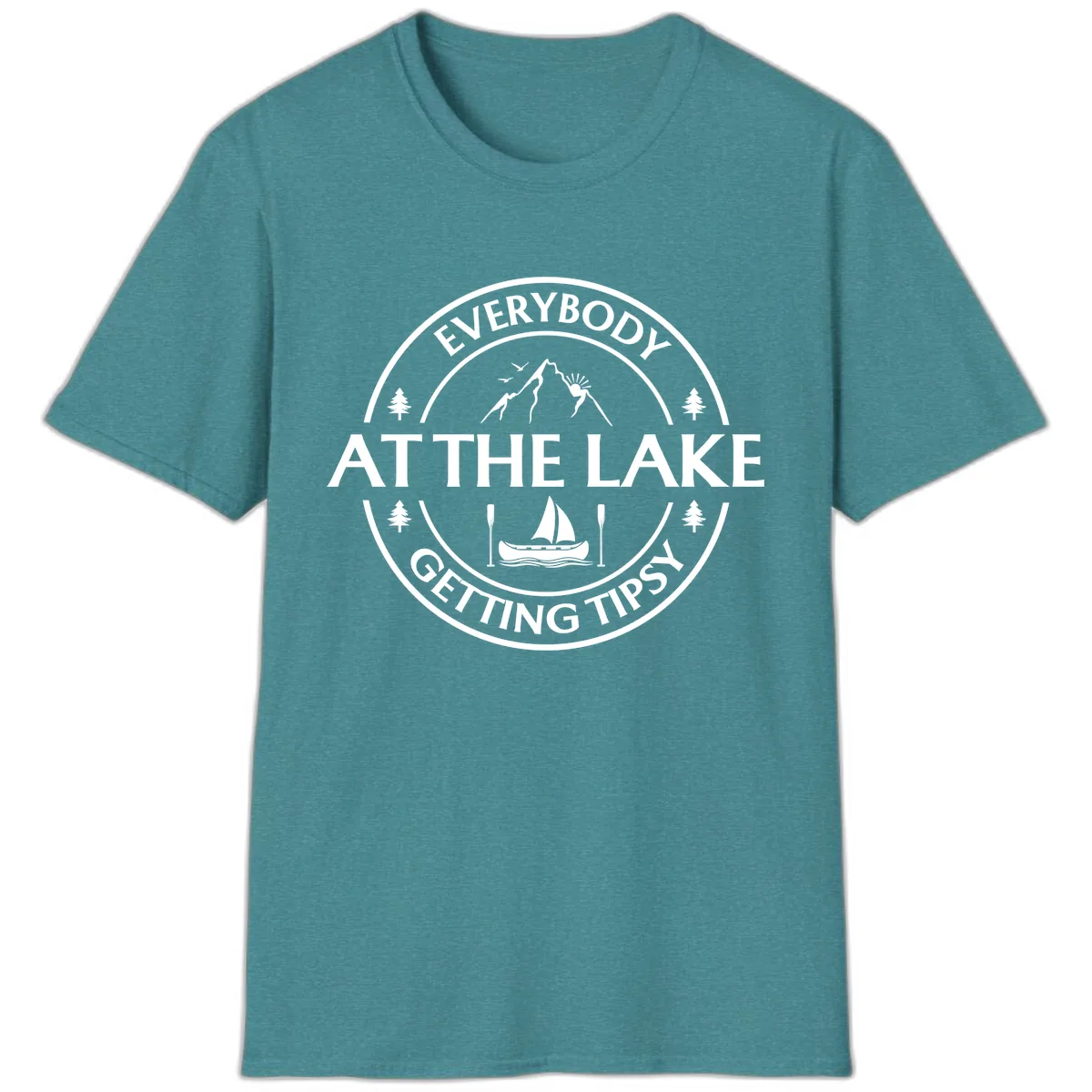 Everybody At The Lake Getting Tipsy Design T-Shirt in Heather Galapagos Blue