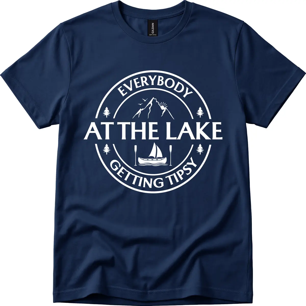 Everybody At The Lake Getting Tipsy Design T-Shirt in Navy