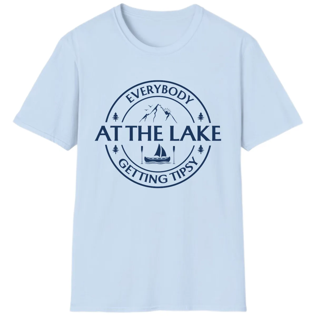 Everybody At The Lake Getting Tipsy Design T-Shirt in Light Blue