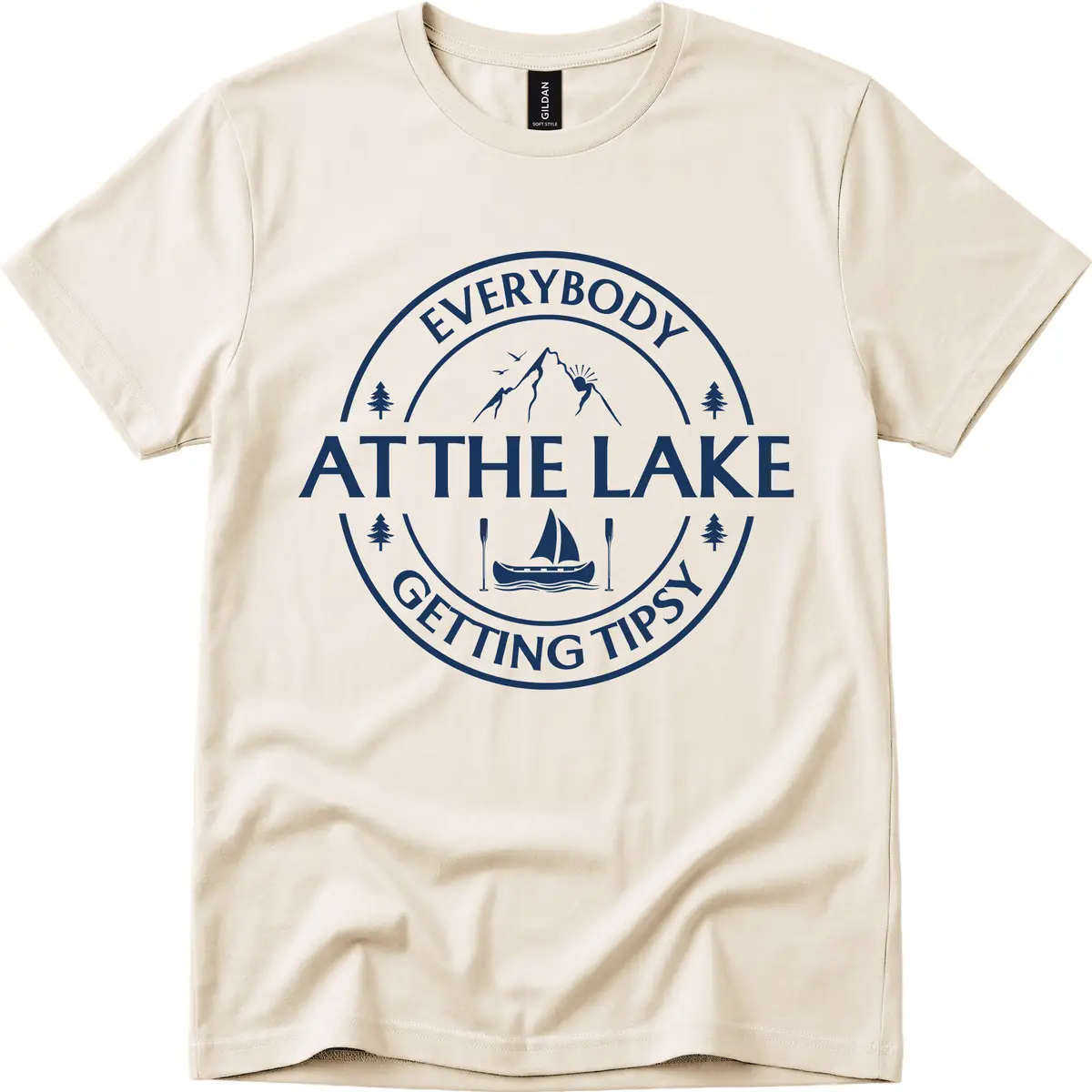 Everybody At The Lake Getting Tipsy Design T-Shirt in Natural