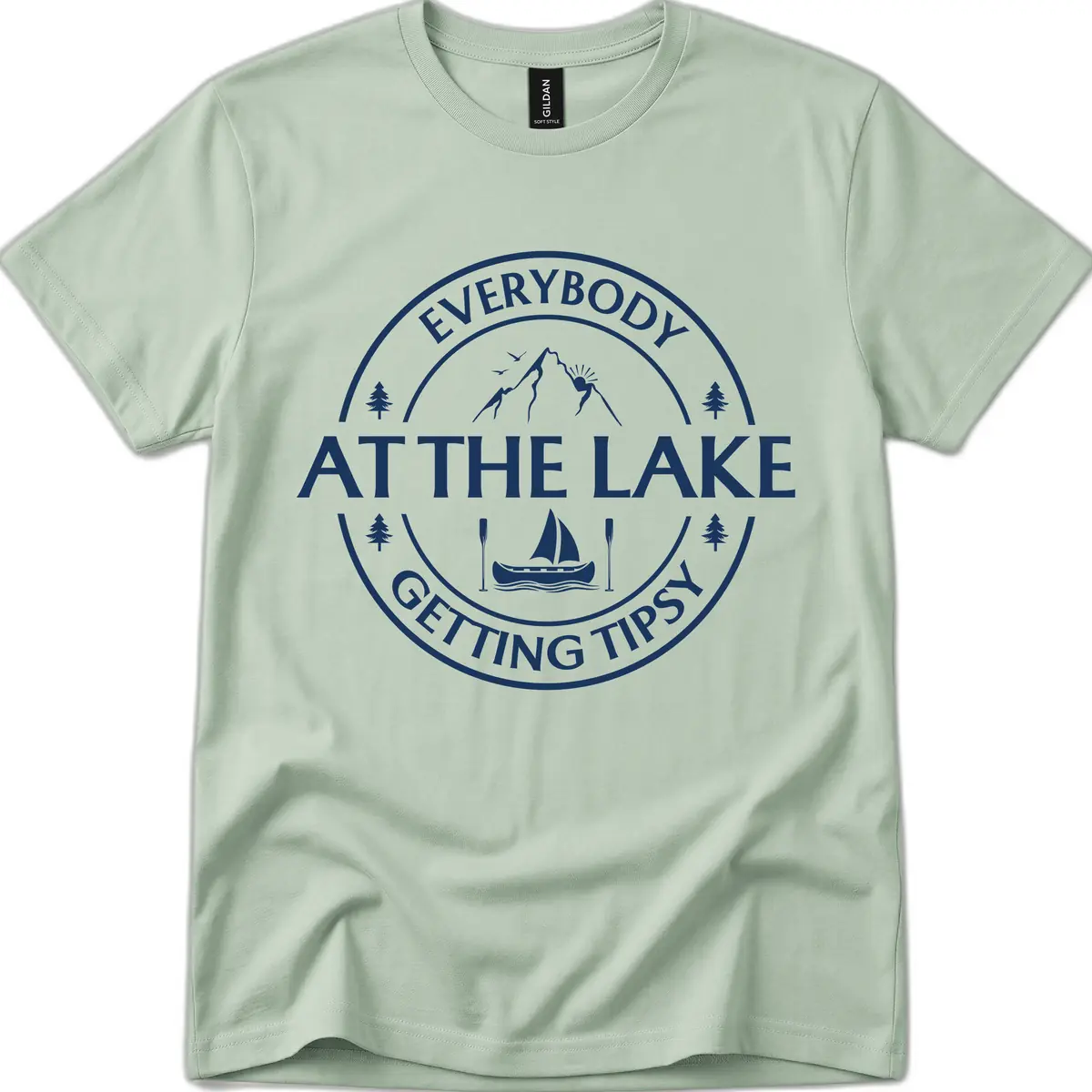 Everybody At The Lake Getting Tipsy Design T-Shirt in Sage