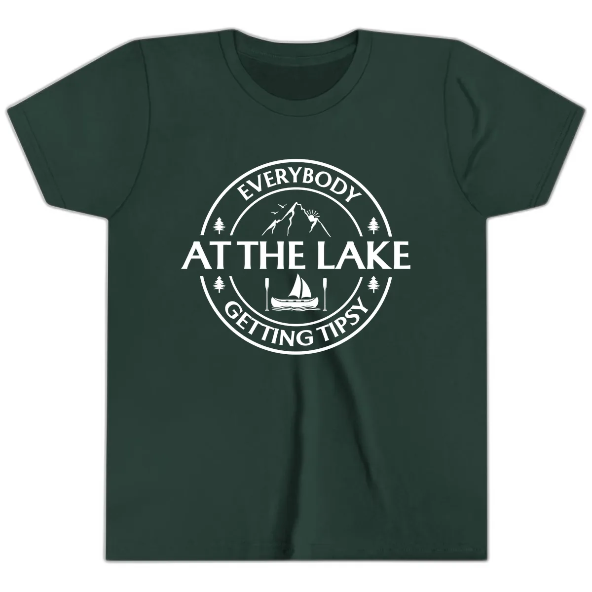 Everybody At The Lake Getting Tipsy Design Youth T-Shirt in Forest