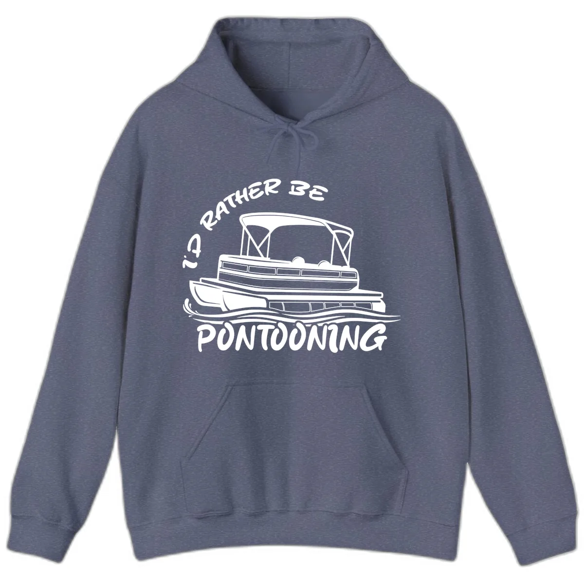 I'd Rather Be Pontooning Boat Design Hoodie in Heather Navy