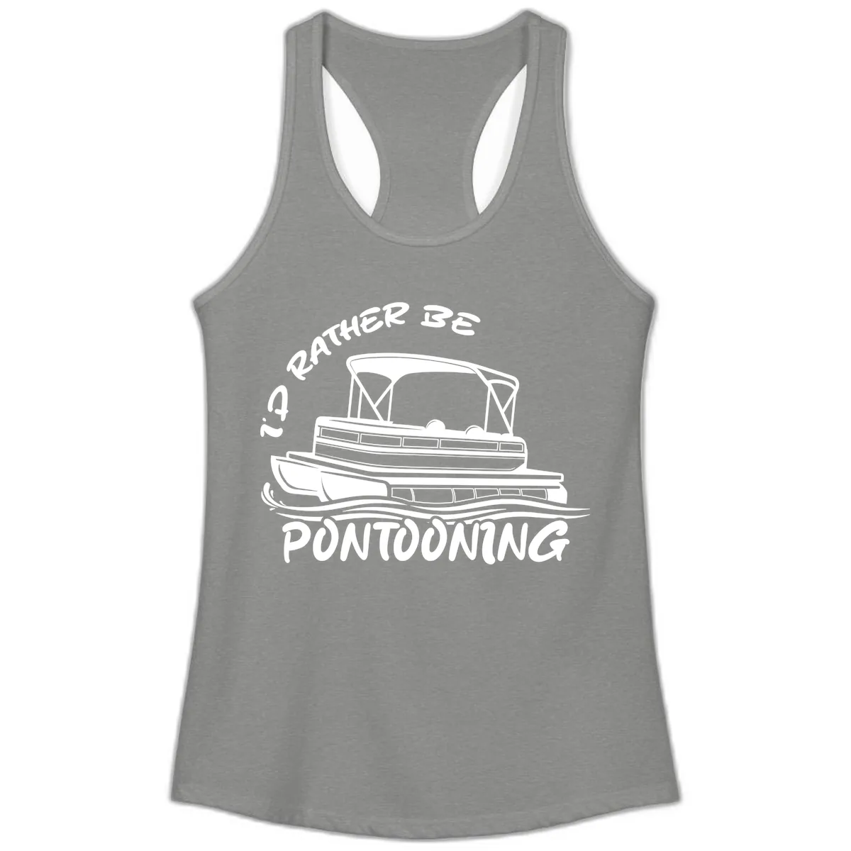 I'd Rather Be Pontooning Boat Design Ladies Tank in Heather Grey