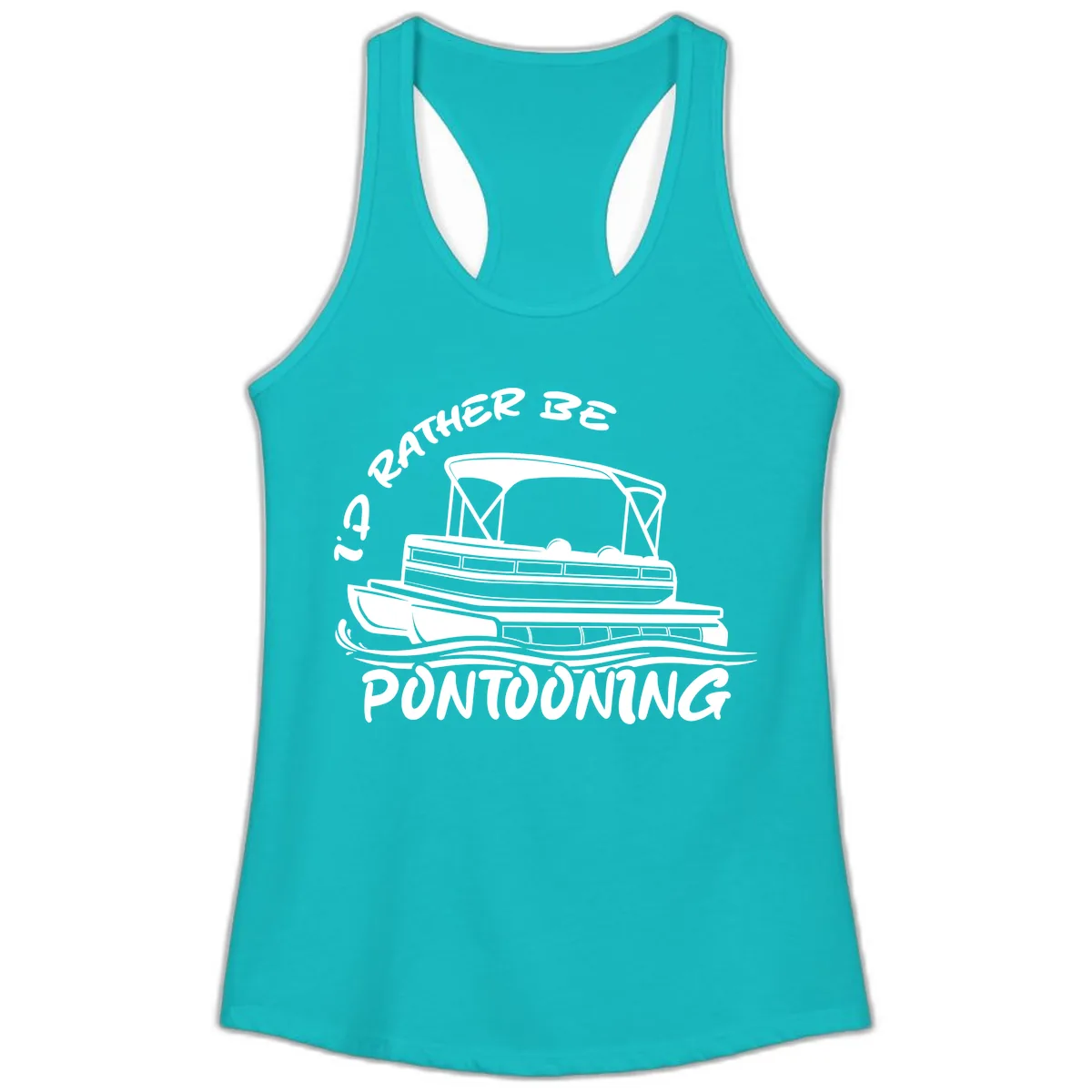 I'd Rather Be Pontooning Boat Design Ladies Tank in Tahiti Blue