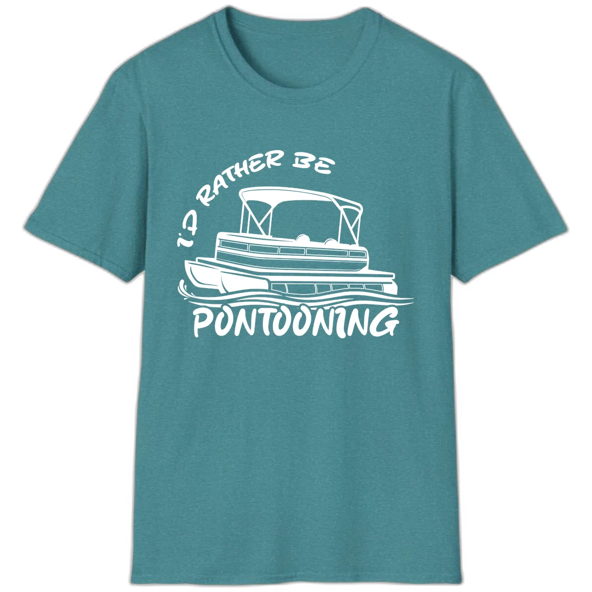 I'd Rather Be Pontooning Boat Design T-Shirt in Heather Galapagos Blue