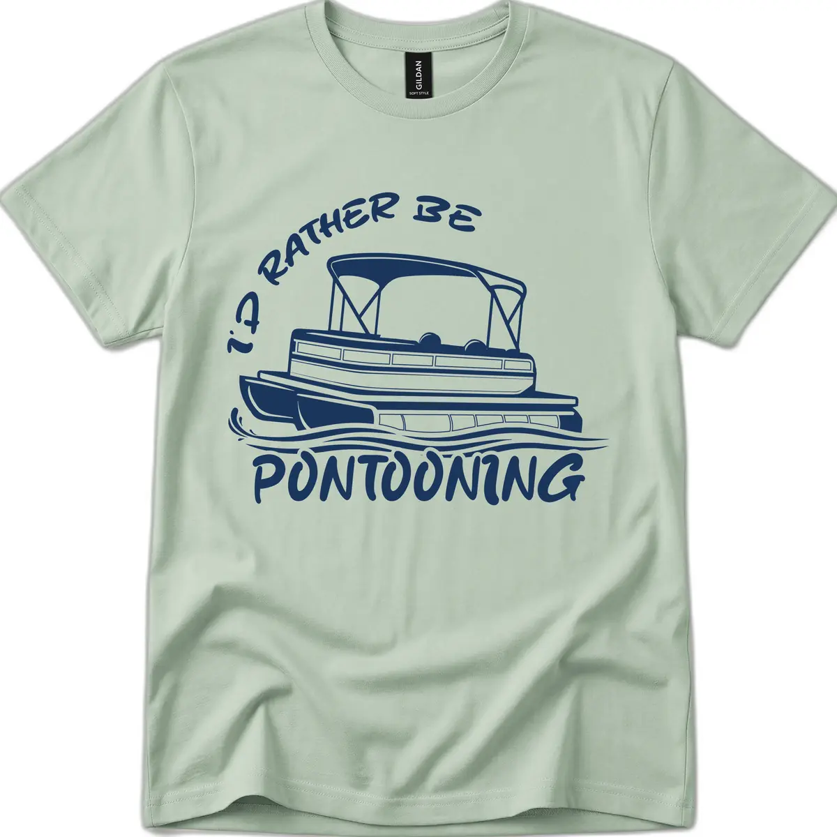 I'd Rather Be Pontooning Boat Design T-Shirt in Sage
