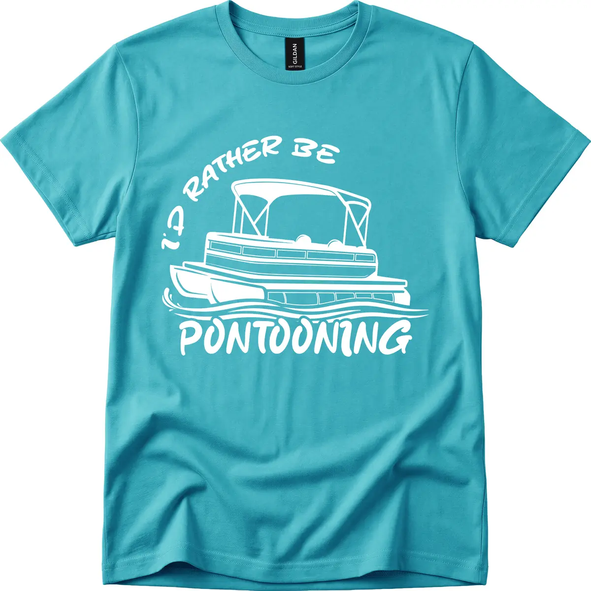 I'd Rather Be Pontooning Boat Design T-Shirt in Tropical Blue