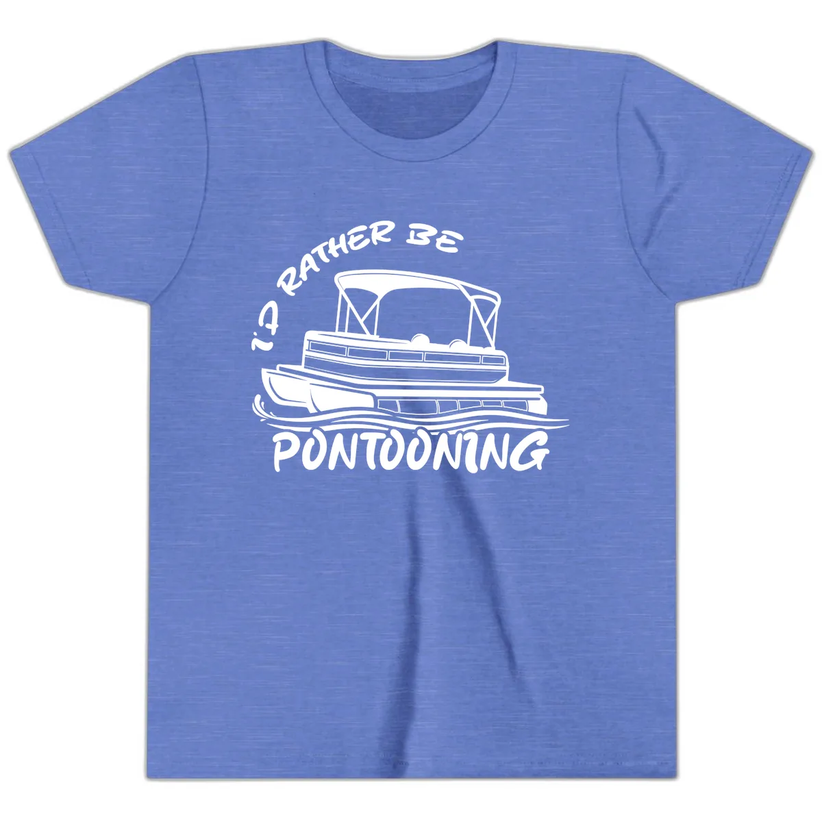 I'd Rather Be Pontooning Boat Design Youth T-Shirt in Heather Columbia Blue