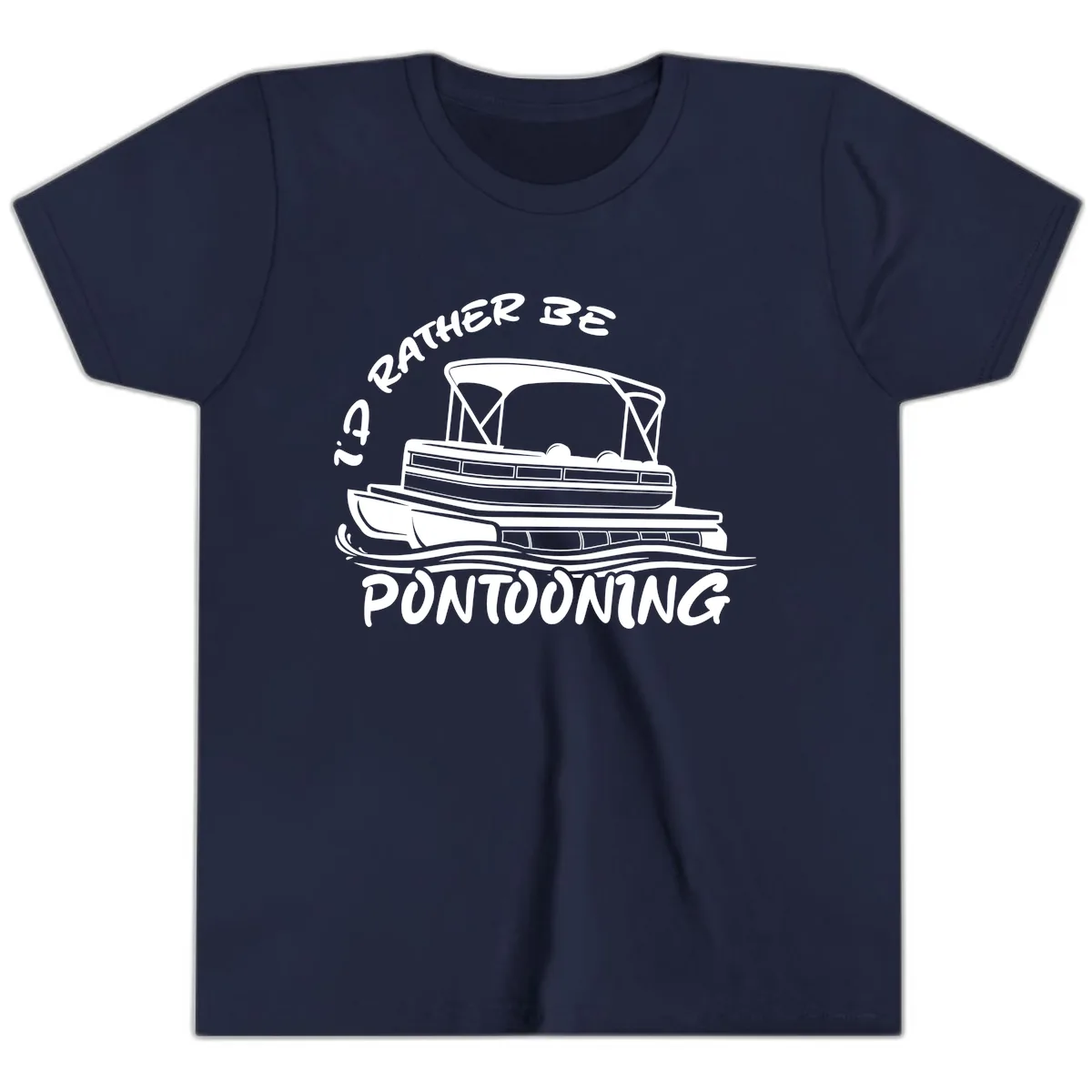 I'd Rather Be Pontooning Boat Design Youth T-Shirt in Navy