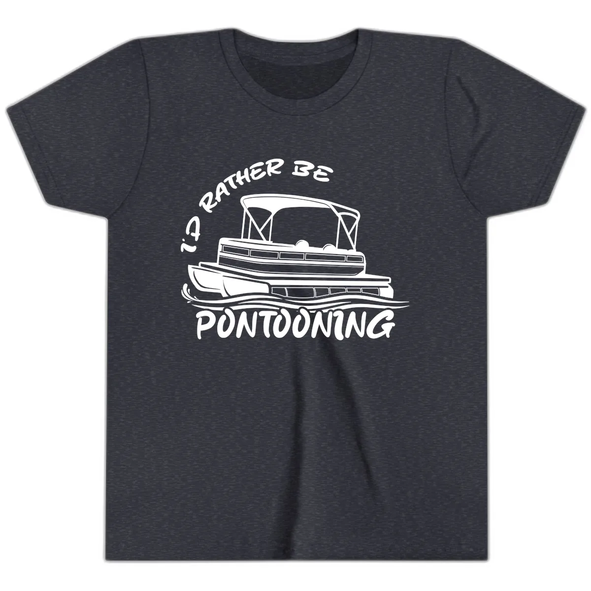 I'd Rather Be Pontooning Boat Design Youth T-Shirt in Heather Navy