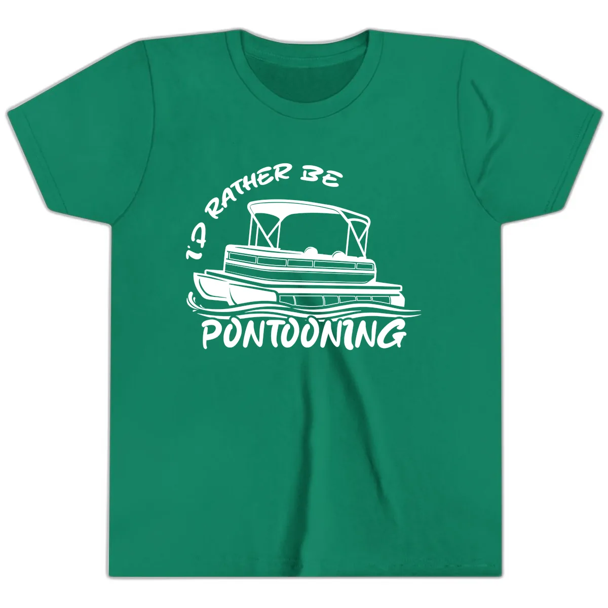 I'd Rather Be Pontooning Boat Design Youth T-Shirt in Kelly