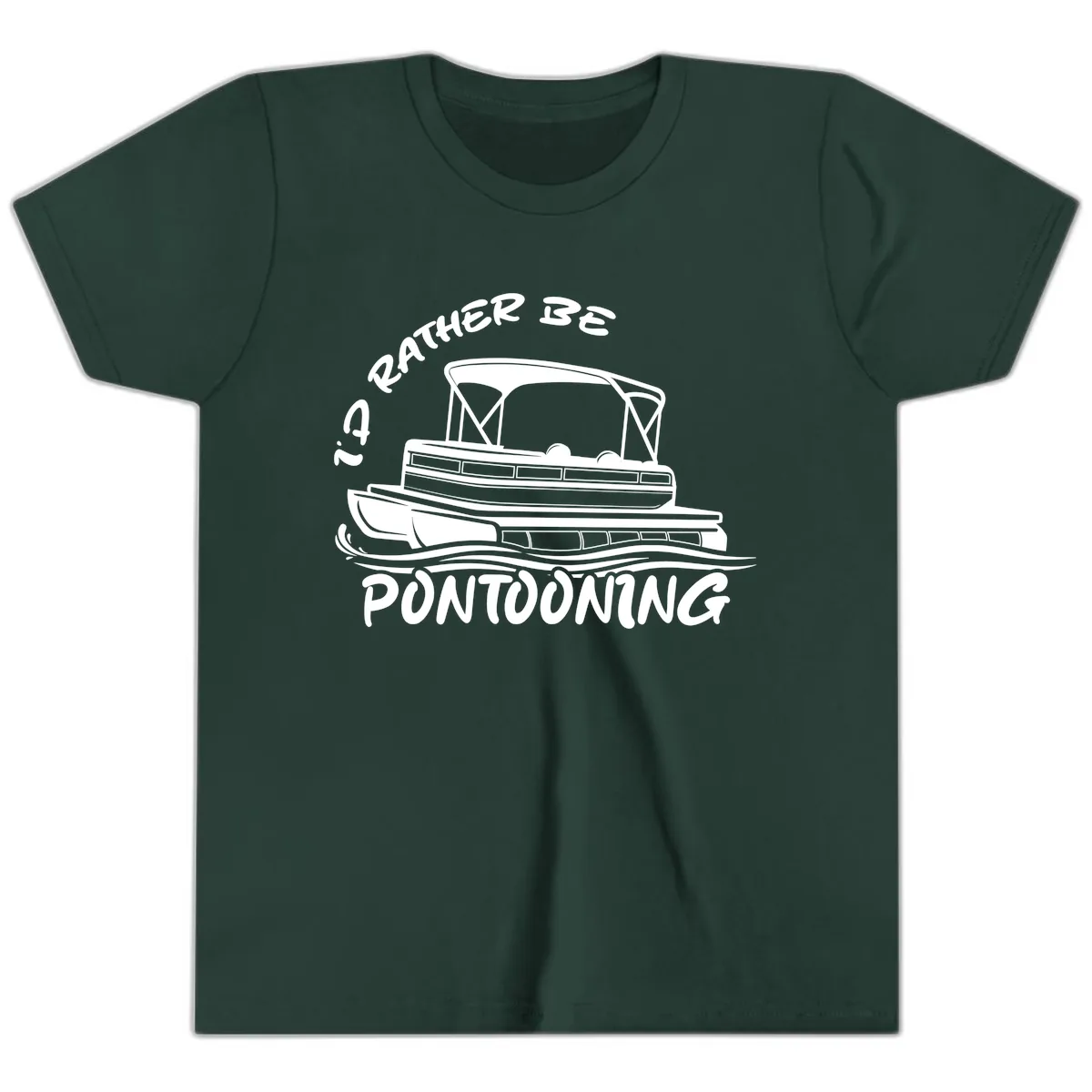 I'd Rather Be Pontooning Boat Design Youth T-Shirt in Forest