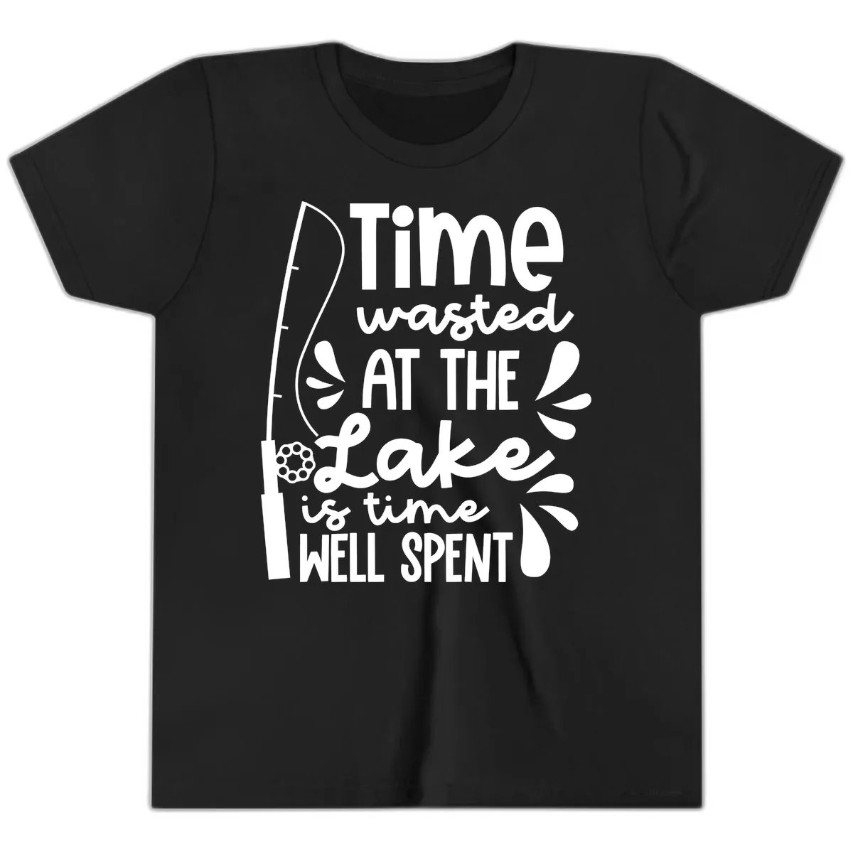 Time Wasted At The Lake Is Time Well Spent Youth T-Shirt in Black