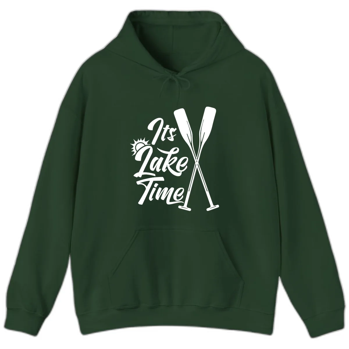 It's Lake Time Oar Design Hoodie in Forest Green