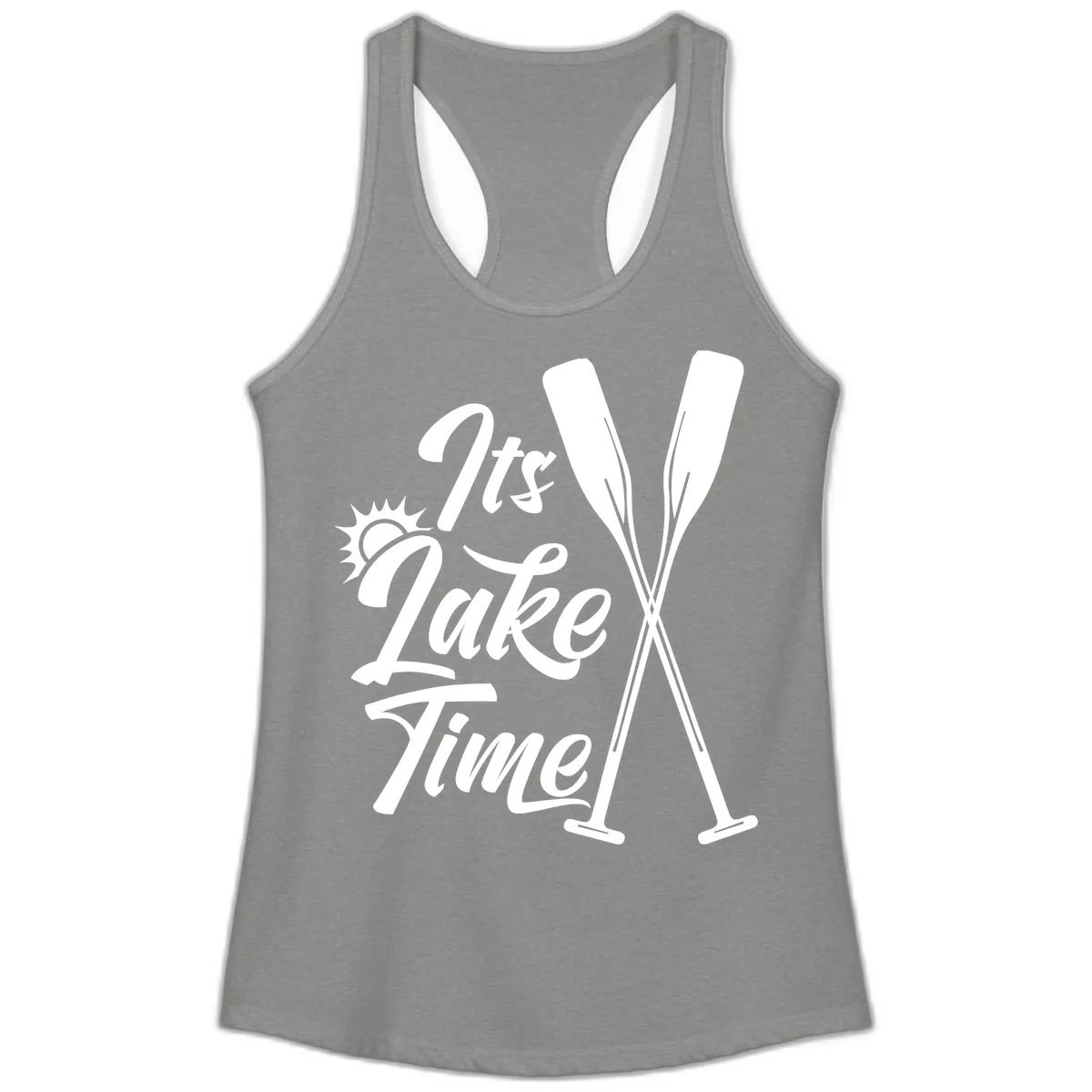 It's Lake Time Oar Design Ladies Tank in Heather Grey