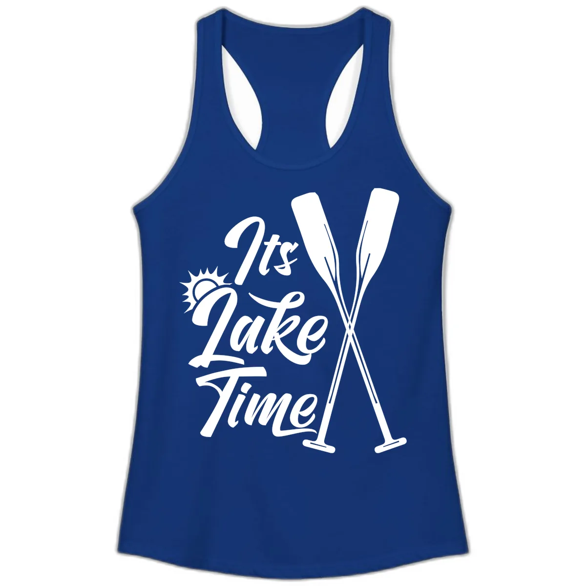 It's Lake Time Oar Design Ladies Tank in Solid Royal