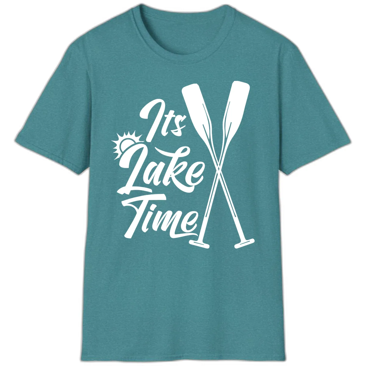 It's Lake Time Oar Design T-Shirt in Heather Galapagos Blue