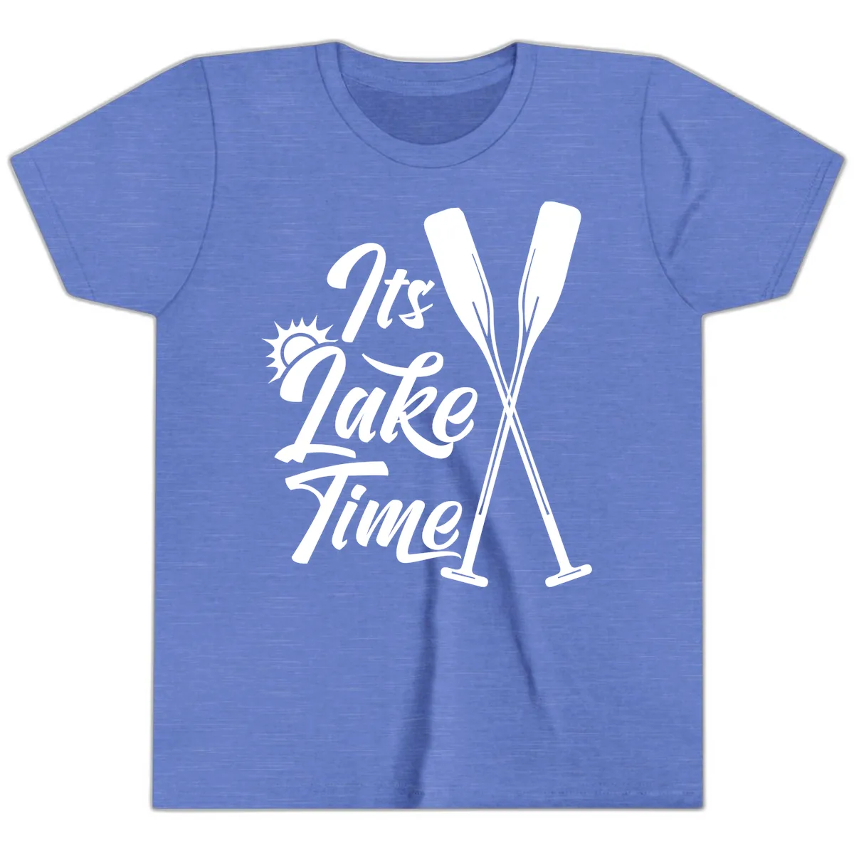 It's Lake Time Oar Design Youth T-Shirt in Heather Columbia Blue