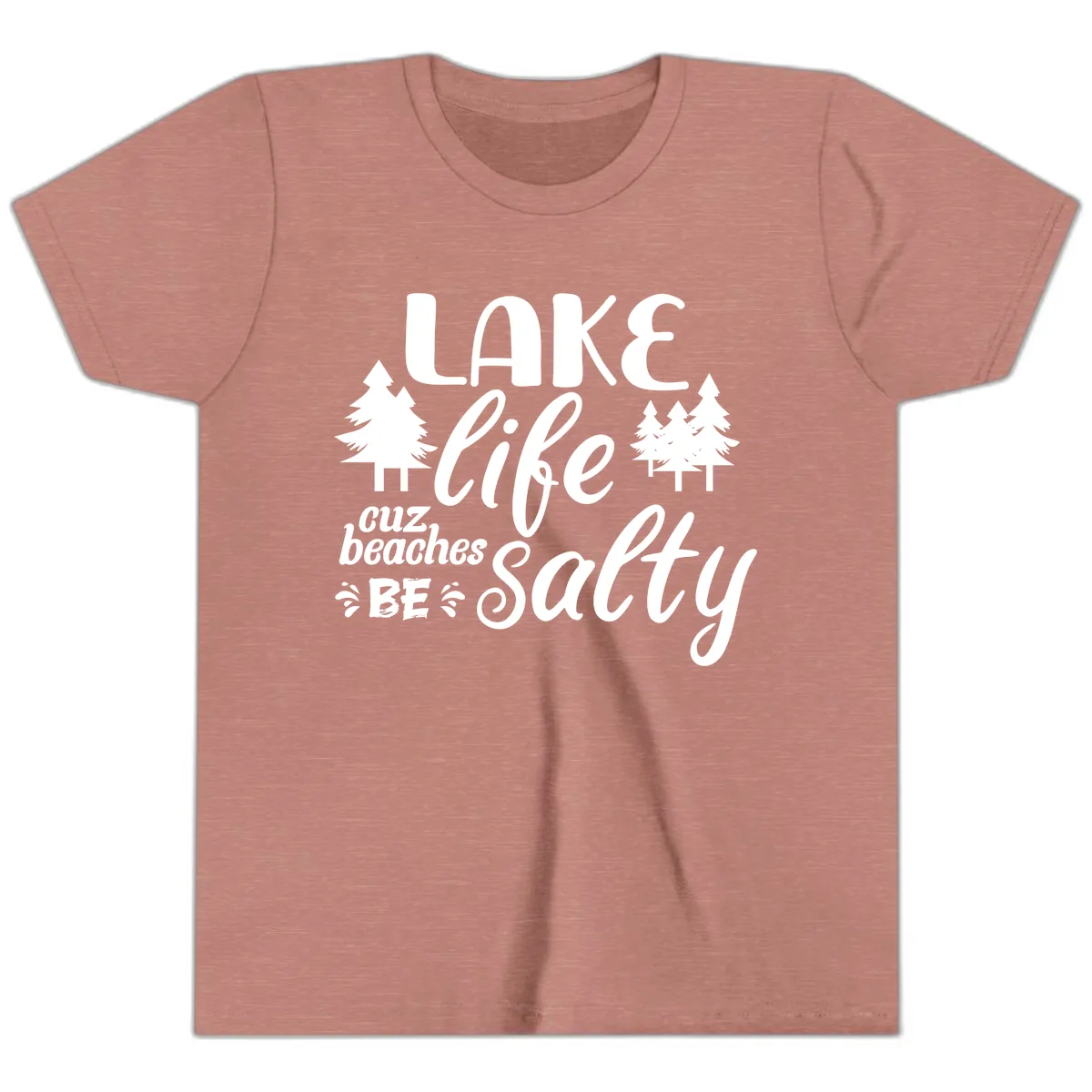 Lake Life Cuz Beaches Be Salty Youth T-Shirt in Heather Mauve
