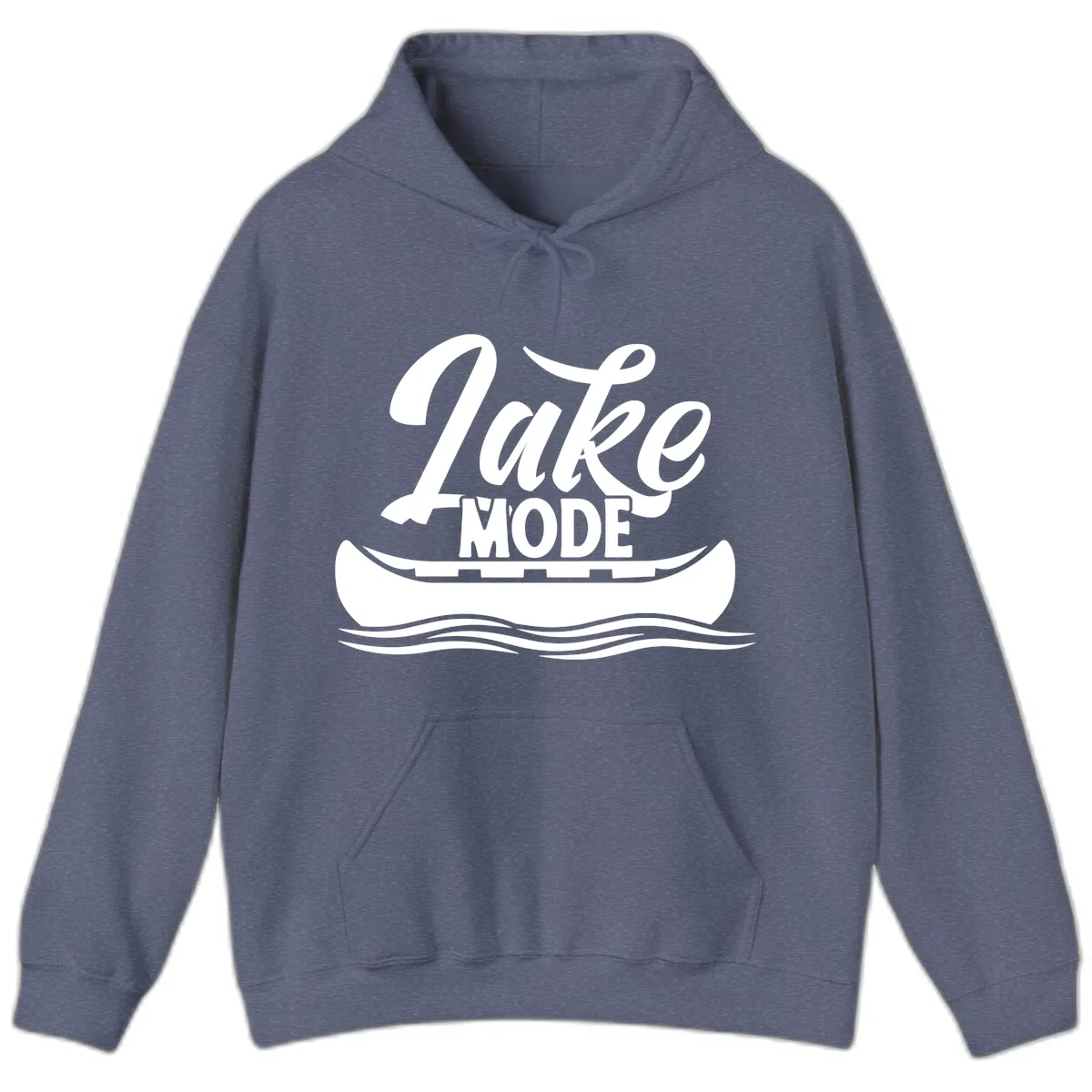 Lake Mode Canoe Illustration Hoodie in Heather Navy