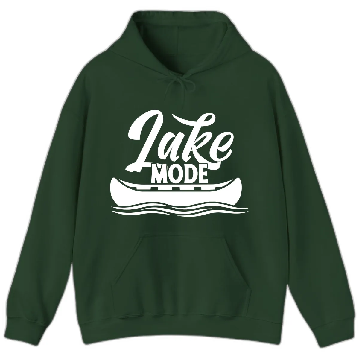 Lake Mode Canoe Illustration Hoodie in Forest Green