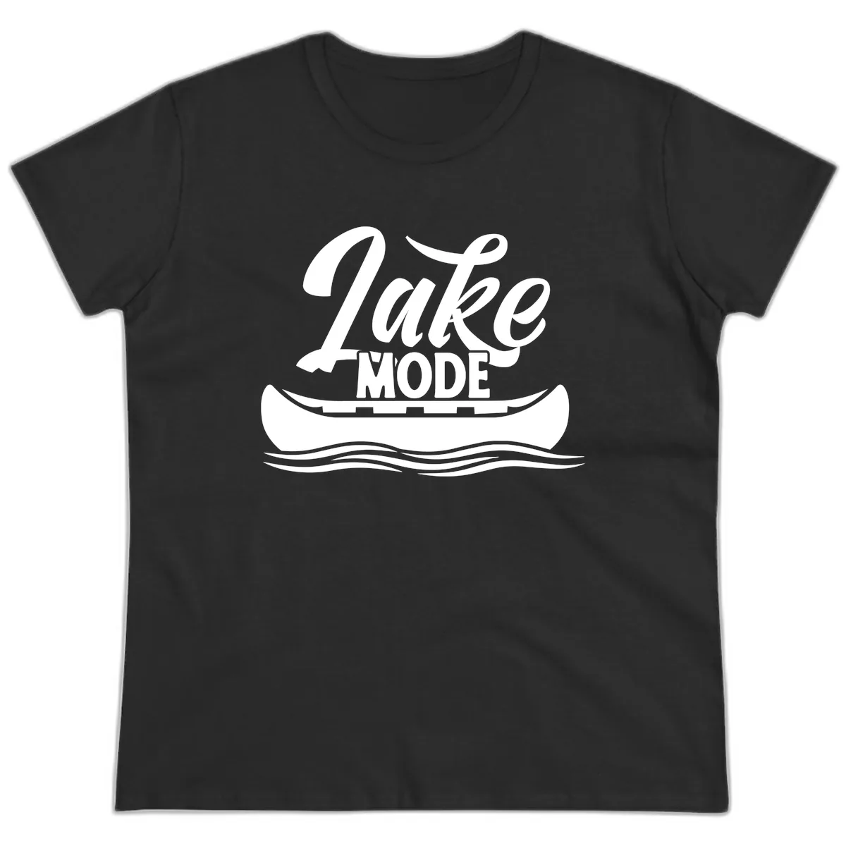 Lake Mode Canoe Illustration Ladies Tee in Black