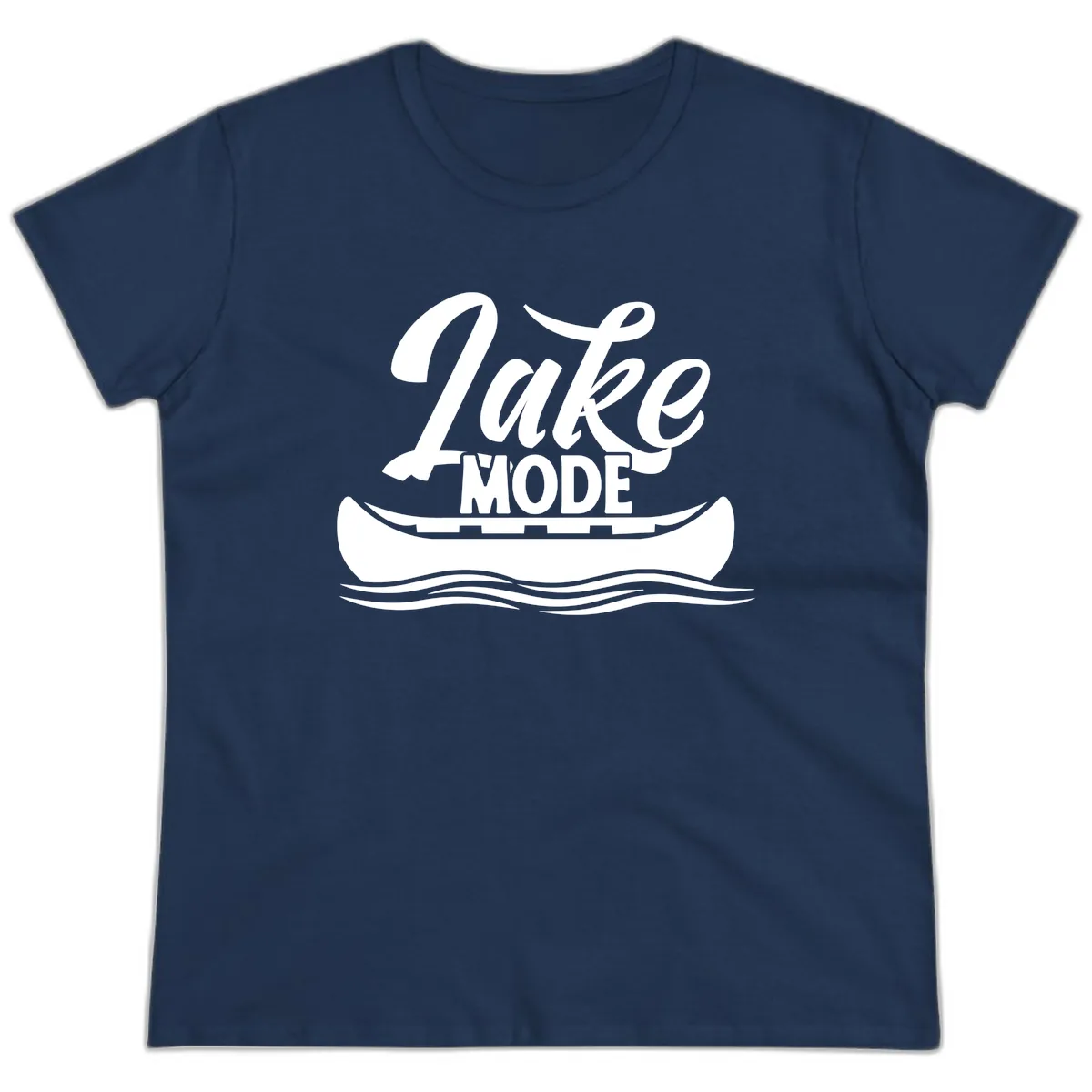 Lake Mode Canoe Illustration Ladies Tee in Navy