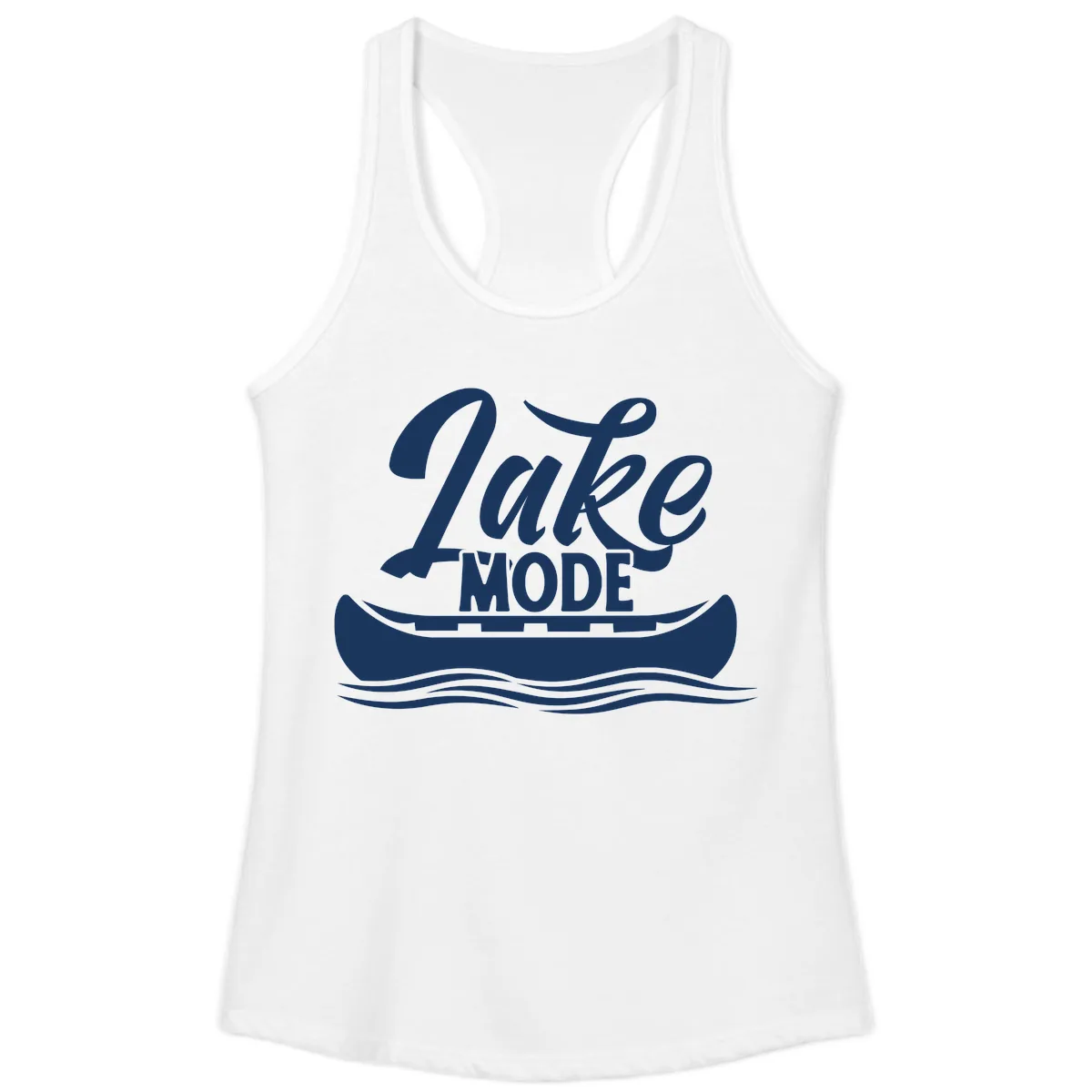Lake Mode Canoe Illustration Ladies Tank in White