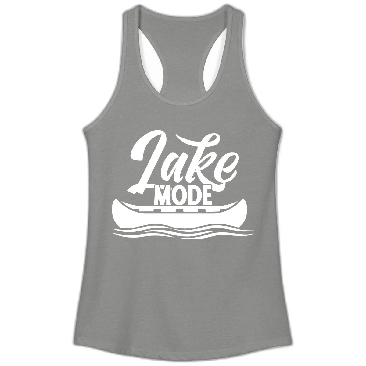 Lake Mode Canoe Illustration Ladies Tank in Heather Grey
