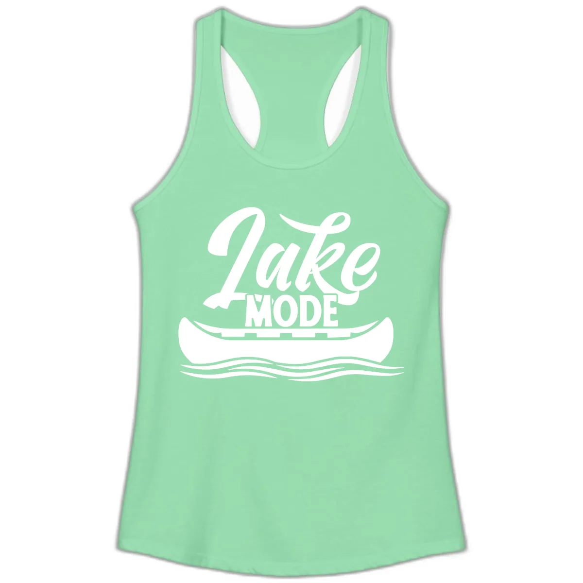 Lake Mode Canoe Illustration Ladies Tank in Solid Mint