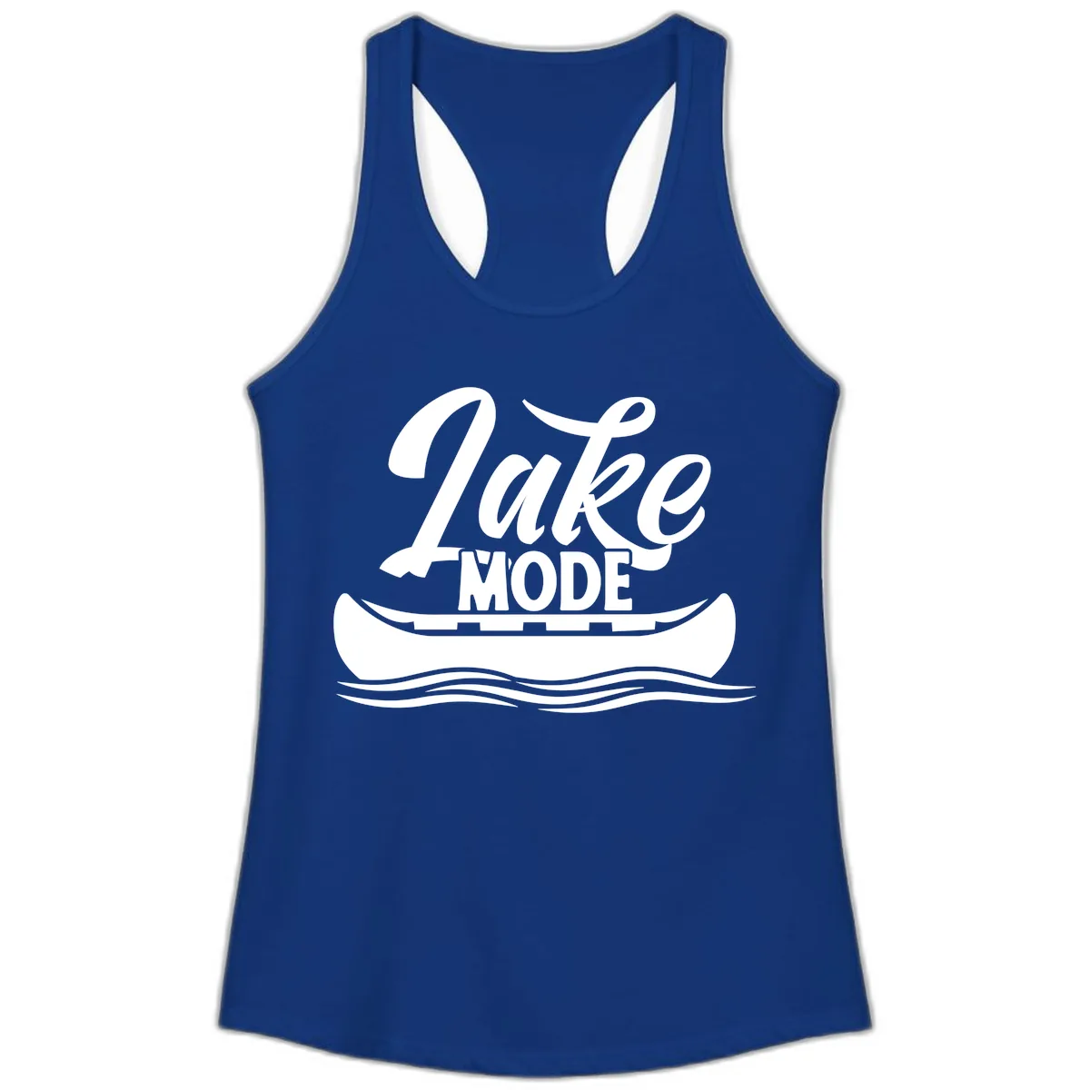 Lake Mode Canoe Illustration Ladies Tank in Solid Royal