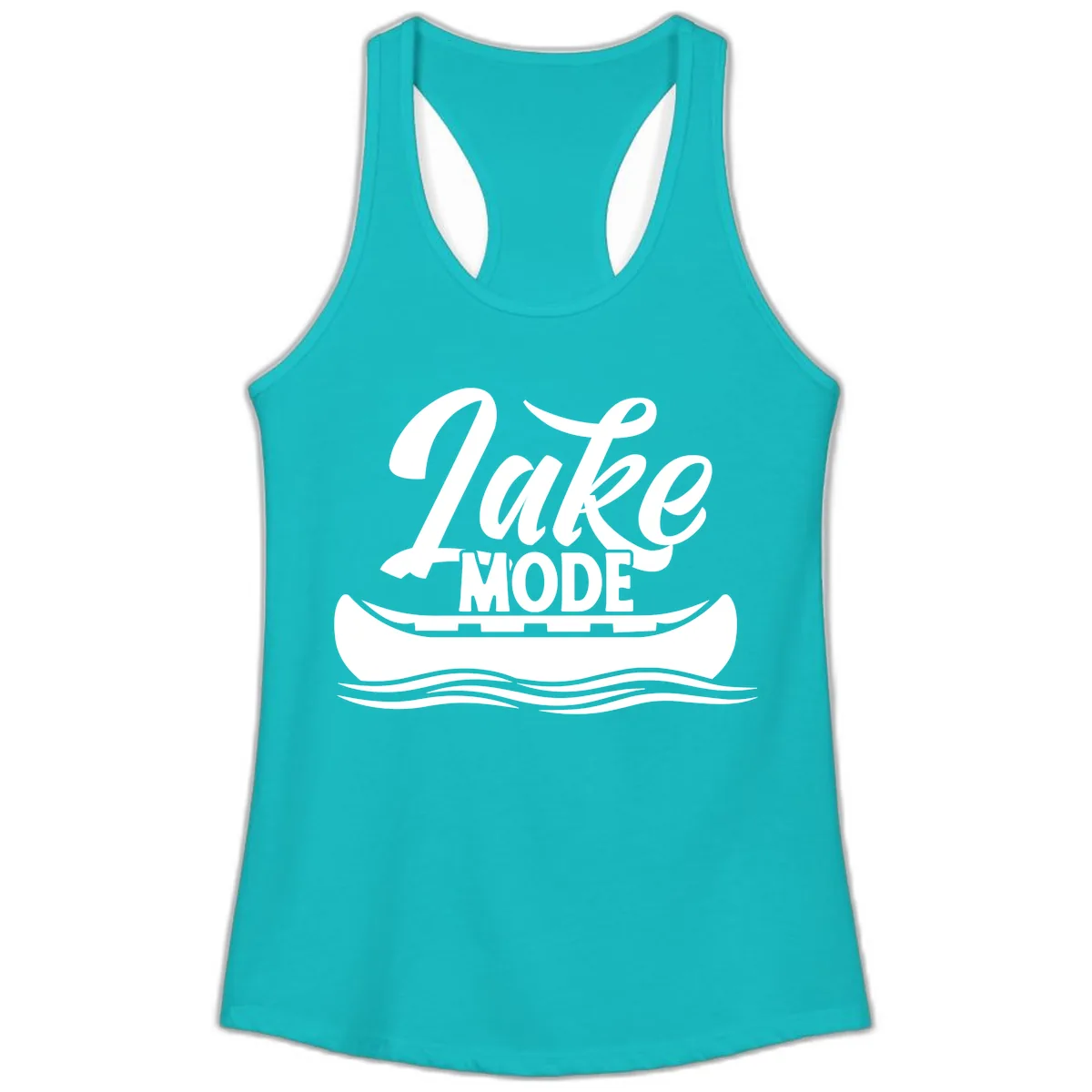 Lake Mode Canoe Illustration Ladies Tank in Tahiti Blue