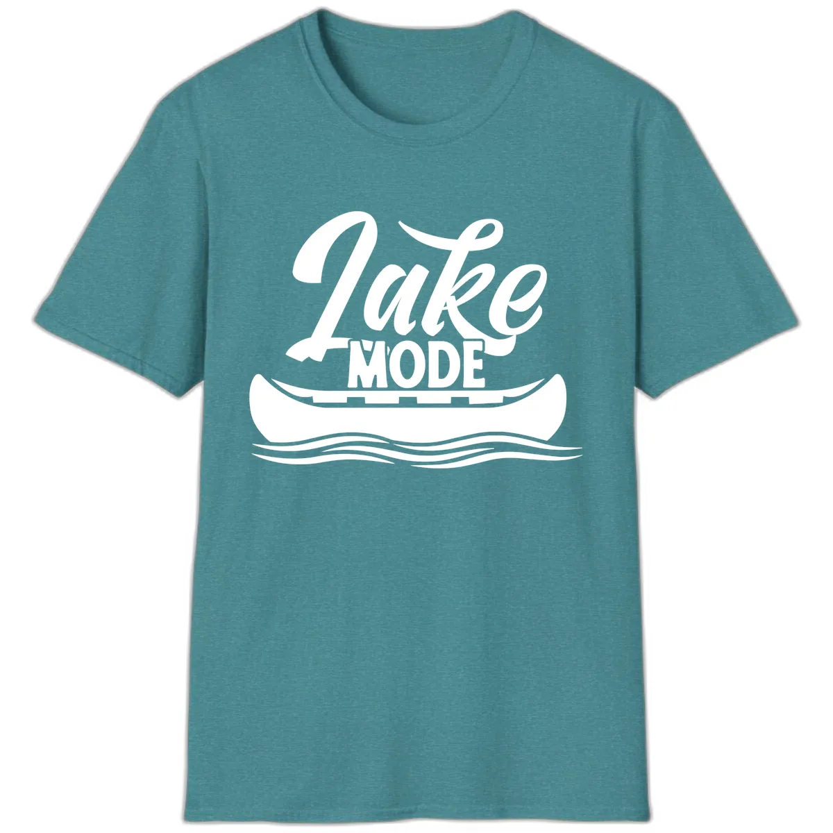 Lake Mode Canoe Illustration T-Shirt in Heather Galapagos Blue