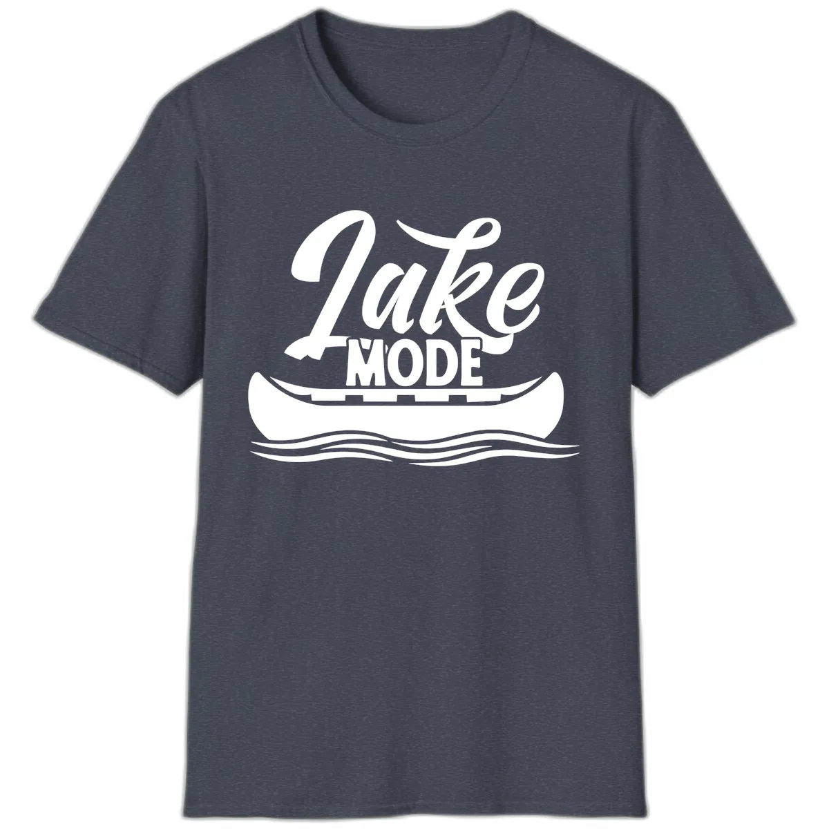 Lake Mode Canoe Illustration T-Shirt in Heather Navy