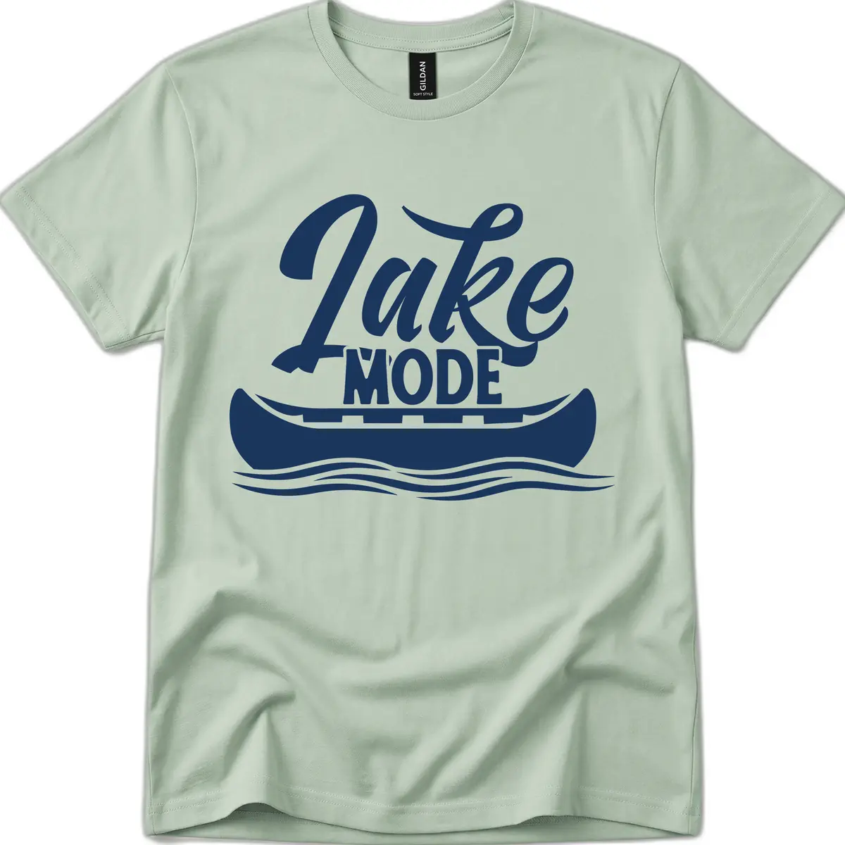 Lake Mode Canoe Illustration T-Shirt in Sage