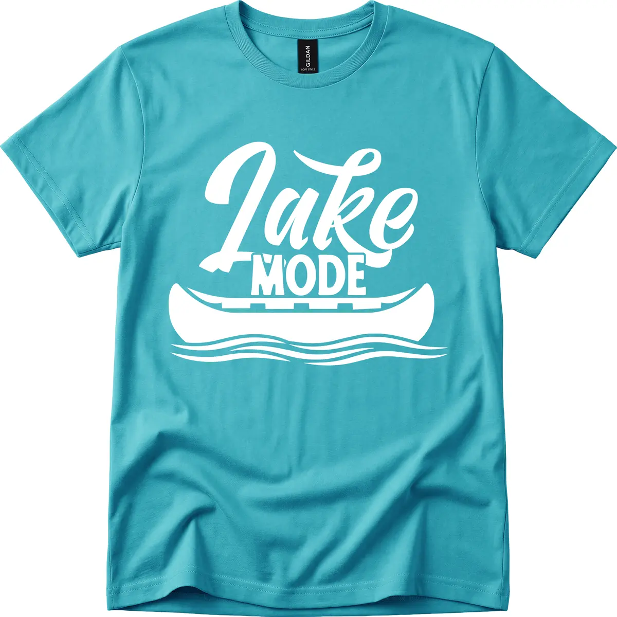Lake Mode Canoe Illustration T-Shirt in Tropical Blue