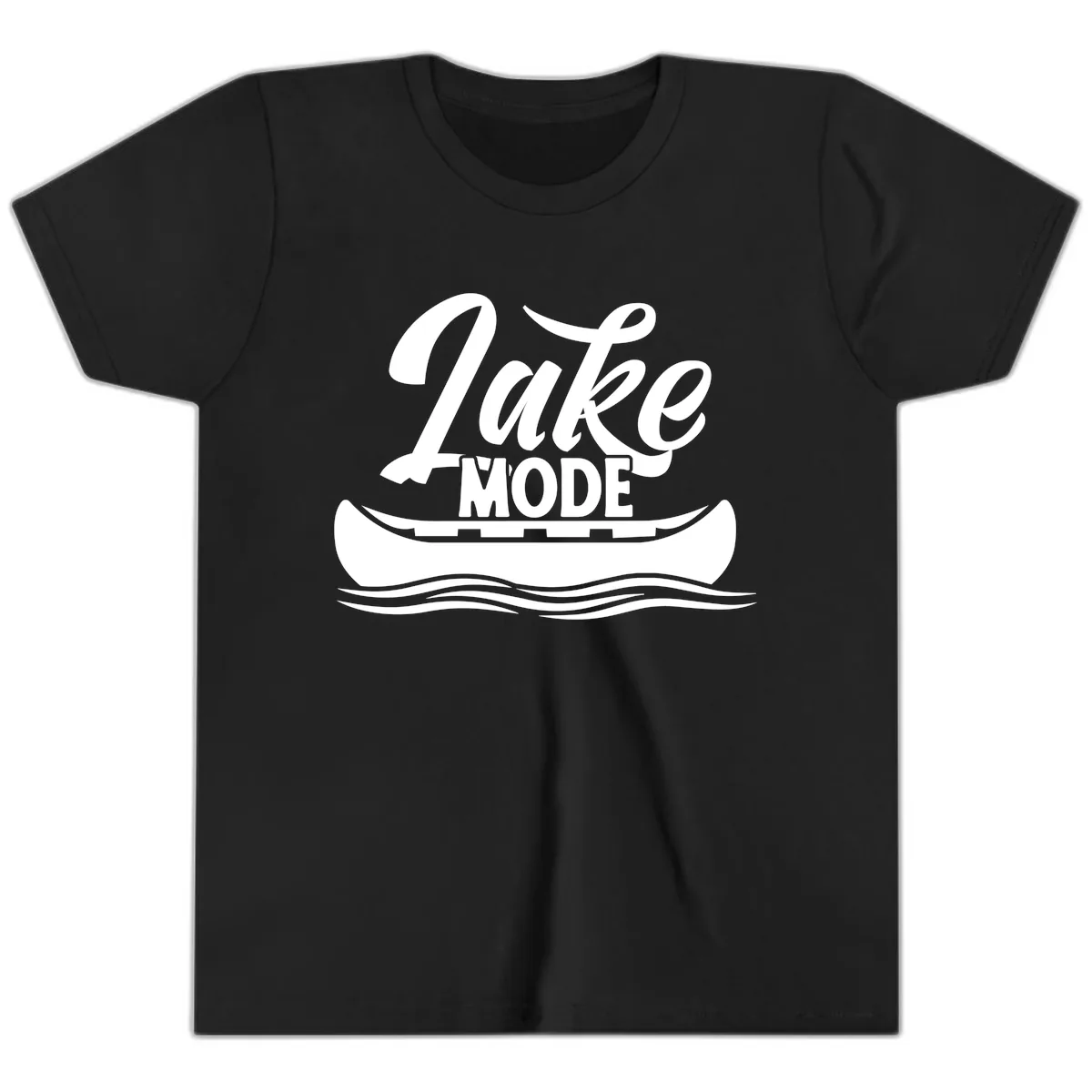 Lake Mode Canoe Illustration Youth T-Shirt in Black