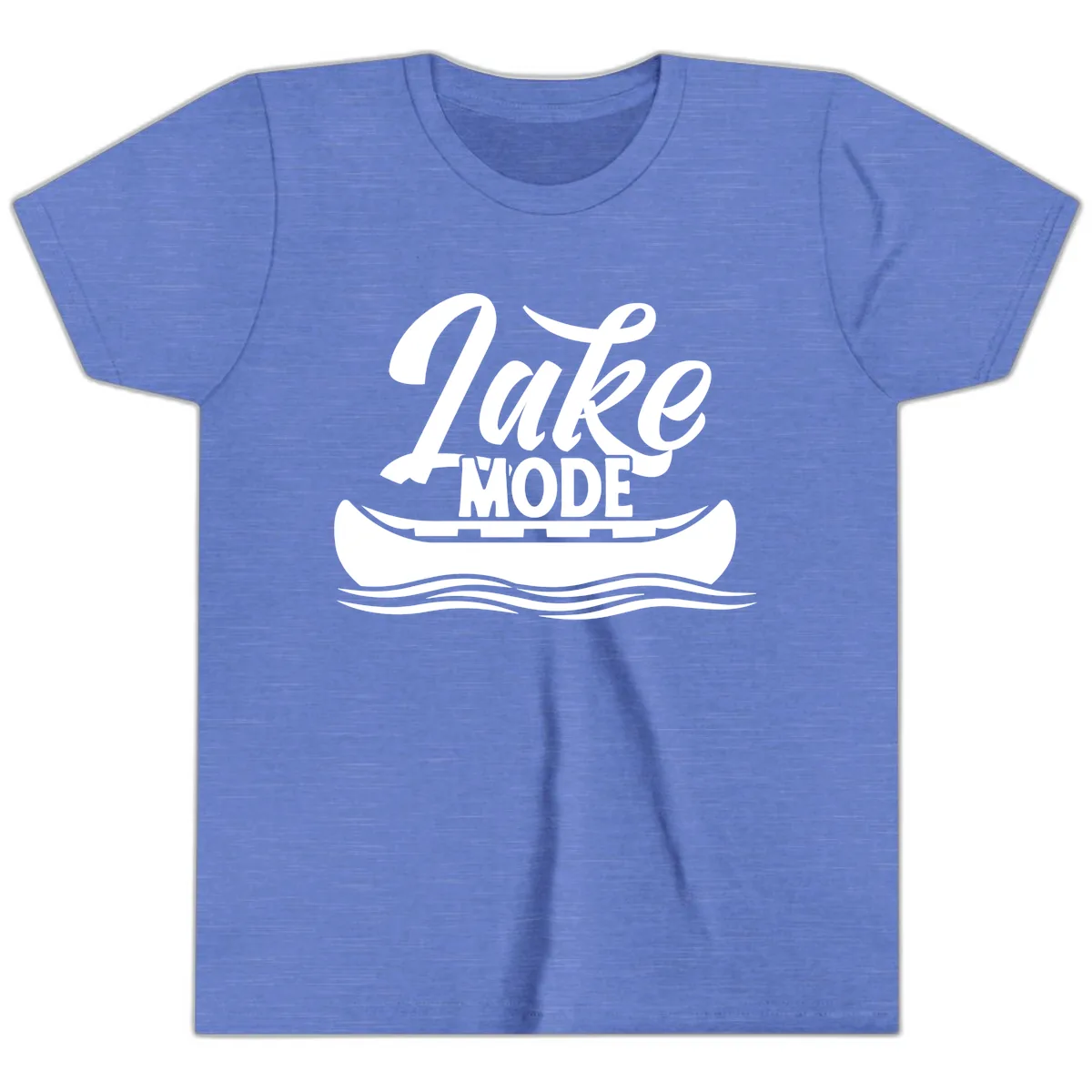 Lake Mode Canoe Illustration Youth T-Shirt in Heather Columbia Blue