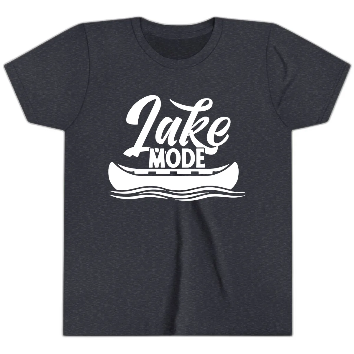Lake Mode Canoe Illustration Youth T-Shirt in Heather Navy