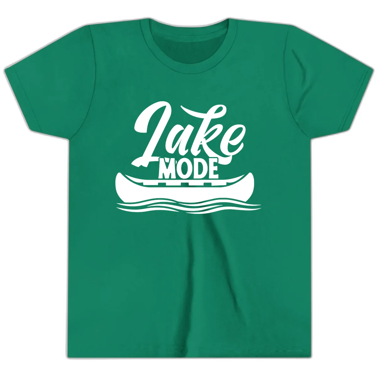 Lake Mode Canoe Illustration Youth T-Shirt in Kelly
