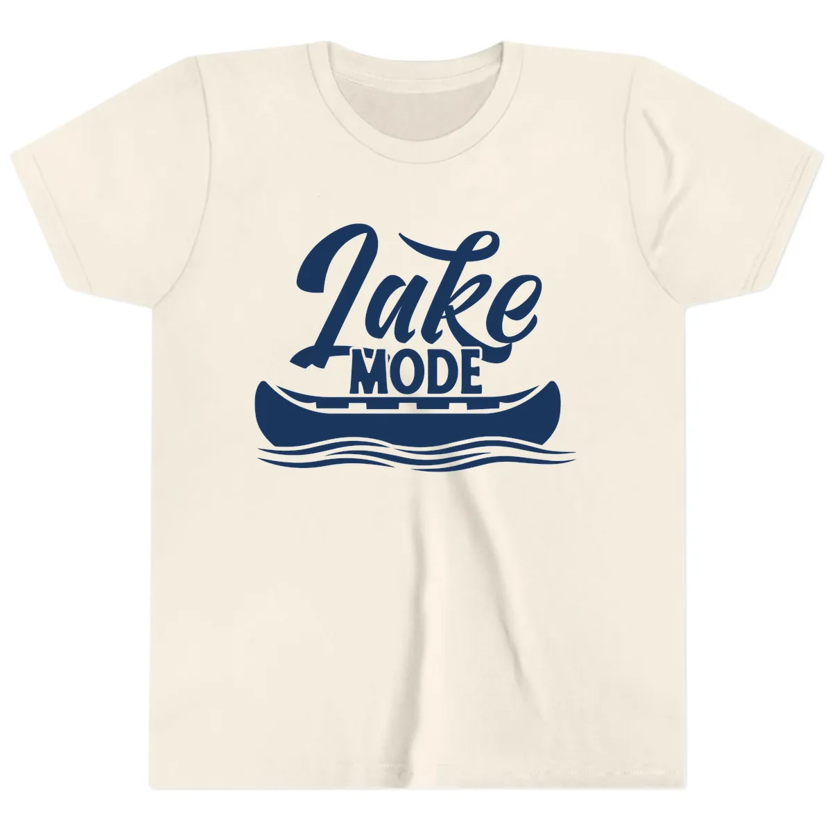 Lake Mode Canoe Illustration Youth T-Shirt in Natural