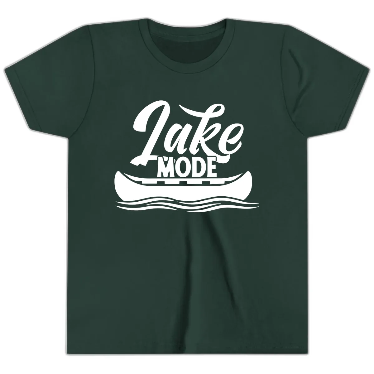 Lake Mode Canoe Illustration Youth T-Shirt in Forest